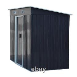 4x8ft Outdoor Steel Garden Storage Utility Tool House Heavy Duty Pent Roof Shed