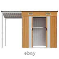 Garden Shed with Extended Roof Light Brown 277x110.5x181cm Steel