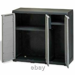Garden Storage Cabinet Outdoor Tool Shed 2 Shelves Plastic Cupboard Unit Grey