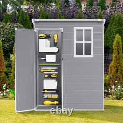 Garden Storage Shed with Lockable Door Pent Roof Bike House Outdoor Tools Box Grey