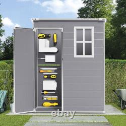 Grey Plastic Outdoor Garden Storage Shed withLockable Door Tool Log Store Containe