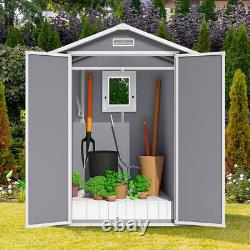 Lockable 6x4.5FT Plastic Garden Storage Shed Apex Roof Tools Storage House Grey