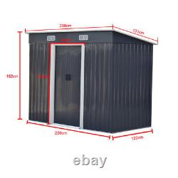 Outdoor Garden Shed Metal Tool Storage House Flat Roof With Free Base 4x6ft 4x8ft