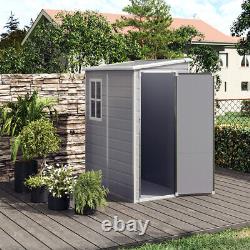 Outdoor Garden Shed Plastic Tool Storage Shelves Utility Cabinet + Door Grey