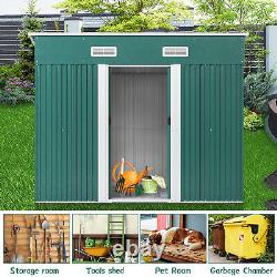 Outdoor Tool Storage 4x8ft Metal Garden Shed & Foundation Base Slop Pent Roof