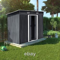 Outdoor Tool Storage 4x8ft Metal Garden Shed & Foundation Base Slop Pent Roof