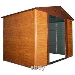 Outsunny 6.3 x 9.1ft Slatted Steel Wood Effect Garden Shed Brown