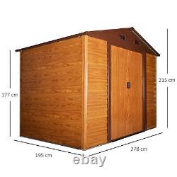Outsunny 9x6ft Metal Wood Effect Garden Shed Tool Bike Furniture Storage Brown
