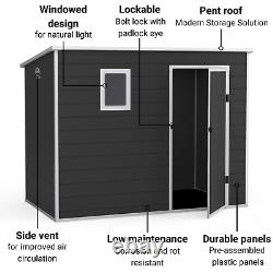 Plastic Shed Outdoor Garden Storage Shed Pent Oxford Grey Waterproof Lockable